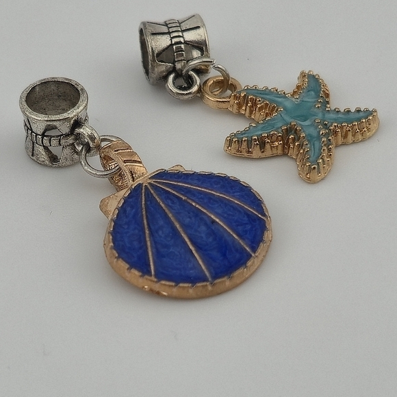 Beach Charm Set Starfish & Seashell Enamel Drop Dangle for European Bracelet - Picture 2 of 4